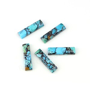 Turquesa natural de 6x23 mm, forma rectangular, base plana, alto brillo, cabujón de piedra preciosa suelta y lisa para la fabricación de collares con colgante de plata. - Product Image 1