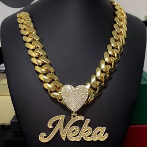 AMBER JEWELS 14K <b>Solid</b> <b>Gold</b> Plated Zinc Alloy Heart <b>Pendant</b> with Neka Name Charm Hip Hop Style IGI Certified Unisex Jewelry - Product Image 1