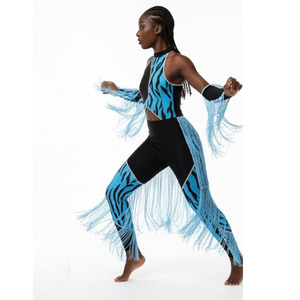 Robes de danse latine Majorette avec franges et sequins en soie/coton, tenues de scène éblouissantes et accrocheuses pour les équipes - Product Image 3