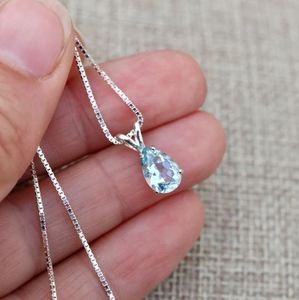 Collier pendentif poire en aquamarine, or rose, argent sterling 925, élégant, pierre précieuse en forme de larme, bijoux de luxe pour mariage, fête, cadeau - Product Image 1