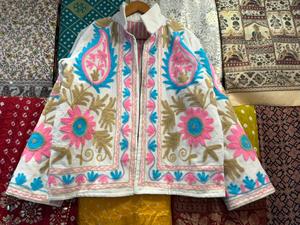 Handmade Suzani Embroidered Velvet Quilted Reversible Eco-Friendly Boho Floral Cotton <b>Jacket</b> (Gift for Her) - Product Image 2