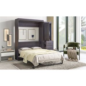 Lit Murphy gris pleine taille avec armoire et tiroirs, armoire de rangement pliable - Product Image 5