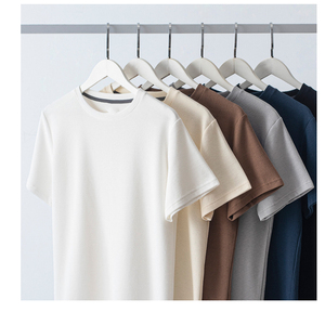 เสื้อยืดคอกลมแขนสั้นผ้าวาฟเฟิลสำหรับผู้ชาย คอเสื้อแบบพิเศษ รุ่นใหม่สำหรับฤดูร้อน ทรงหลวม ไซส์ใหญ่ ผ้าไหมน้ำแข็งบางเบา สไตล์เรโทร - Product Image 1