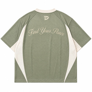 เสื้อยืดคอกว้างสไตล์วินเทจ Y2K แบบสปอร์ต พิมพ์ลายดอกไม้ด้วยเทคนิค DTG  ขายส่งเสื้อเจอร์ซีย์กีฬาผ้าตาข่ายคอวีแบบโอเวอร์ไซส์ - Product Image 3