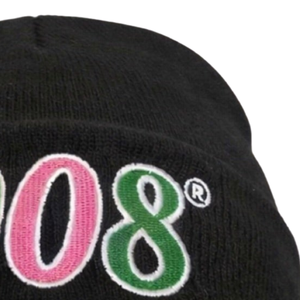 1908 Black Beanie Embroidered Knit Hat Warm <b>Winter</b> <b>Cap</b> Stylish Streetwear Fashion Accessory Comfortable Fit - Product Image 5