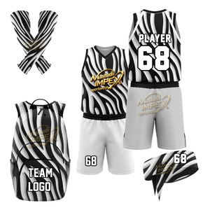 Basketball Jersey Set Sublimated Striped Design Moisture Wicking Unisex Adult Apparel With Backpack And <b>Headband</b> - Product Image 1