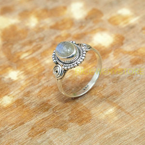 Anillo de Plata de Ley 925 con Cabujón Ovalado de Labradorita Azul Natural, Hecho a Mano, Estilo Boho Vintage, con Cuentas, para Mujer, Novia - Product Image 6