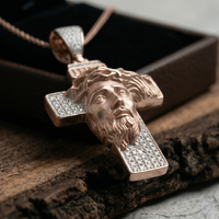 Collar con Colgante de Cruz Cristiana Hip Hop, Chapado en Oro Rosa sobre Plata 925, Micro Pavé de Moissanita, Certificado por Terceros