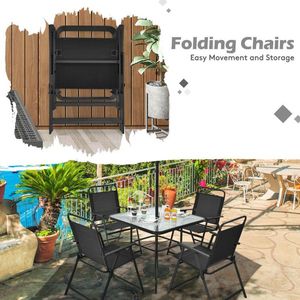 Set da Pranzo da Esterno a 6 Pezzi con Ombrellone, Arredamento da Giardino Resistente per Hotel - Product Image 2