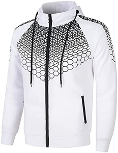 Custom Men's White <b>Tracksuit</b> Set Full Zip Hoodie and Jogger Pants Geometric Hexagon Print Sportswear Premium Fitness Training - Product Image 2
