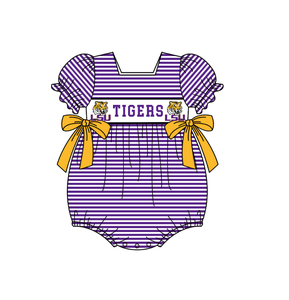 Set coordinato personalizzato per fratelli, viola a righe, completo a maniche corte per neonati, include vestito per bambino e tutina per bambina. - Product Image 2