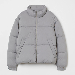Custom Winter Puffer <b>Jacket</b> Manufacturer OEM Warm Quilted Outwear Stand Collar Full Zip Casual <b>Grey</b> Puffer Coat For Men Women - Product Image 1