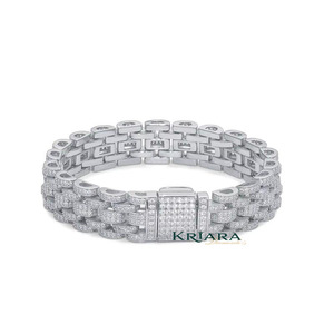 Men's 18K <b>Solid</b> <b>Gold</b> Rhodium Plated Moissanite 925 Chain Link Bracelet Round Brilliant Cut Pave Setting Luxury Geometric Design - Product Image 1