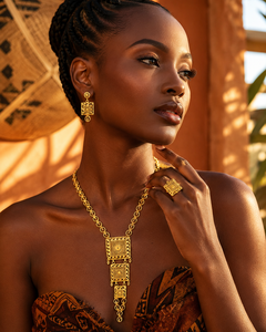 Conjunto de Collar Largo con Colgante en Forma de Flor, Chapado en Oro, de Latón, para Mujer - Joyería de Fiesta - Product Image 2