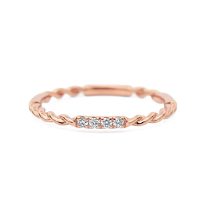 แหวนเพชรทรงกลมเจียระไนแบบมินิมอล ดีไซน์เกลียวเชือก ทองคำแท้ 10K 14K สามารถสวมซ้อนกันได้ เหมาะสำหรับเป็นแหวนหมั้นหรือแหวนแต่งงาน - Product Image 2