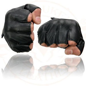 Samroz Sports Men's Black Leather Protective Knuckle Racer Motorcycle <b>Gloves</b> W/Elasticized Reflective Fingers - Product Image 3