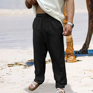 Men's Cotton Linen <b>Pants</b> Basic Versatile Fashion Loose <b>Pants</b> Male Breathable Solid Casual Drawstring Jogger Baggy Trousers - Product Image 3