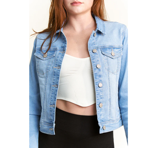 ราคาขายส่ง บริการ OEM เสื้อแจ็คเก็ตยีนส์ผู้หญิงทรงยาว สไตล์ลำลอง ติดกระดุม ทรงโอเวอร์ไซส์ บุผ้าสแปนเด็กซ์ วิธีการทอผ้าแบบถัก - Product Image 2