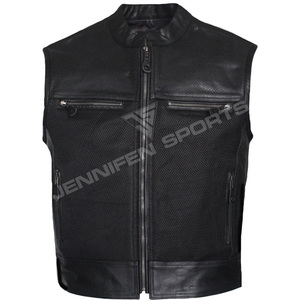 Chaleco de Cuero Perforado Hecho a Mano para Hombre, Estilo Motero, Corte Ajustado, Cuero Genuino de Vaca, Transpirable, para Motociclistas - Product Image 1