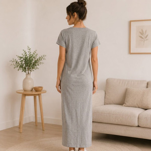 Ensemble de pyjama et de vêtements de détente pour femmes en polyester et coton, tricot jersey simple, confortable et respirant - Product Image 3