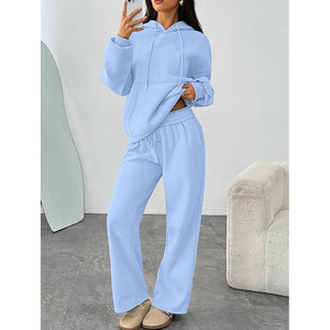 Ensemble assorti sweat à capuche et pantalon de couleur neutre pour femme, style streetwear oversize, tenue de mode hivernale - Product Image 4