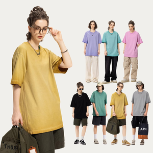 Nouveautés T-shirts personnalisés en coton 100% 320 GSM, couleur unie, effet vieilli, coupe ample, lavage à l'acide, pour hommes - Product Image 4