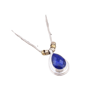 Natural Lapis Lazuli Teardrop Pendant Necklace Handmade <b>Silver</b> Tone Blue Gemstone Jewelry Wholesale - Product Image 1