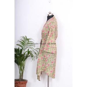 เดรสผ้าฝ้ายอินเดียสำหรับผู้หญิง ความยาวปานกลาง พิมพ์ลายดอกไม้ด้วยมือ สไตล์วินเทจน่ารัก สำหรับฤดูใบไม้ผลิ ฤดูหนาว ฤดูร้อน ใส่ลำลองหรือไปงานปาร์ตี้ได้ มีกระดุม - Product Image 5