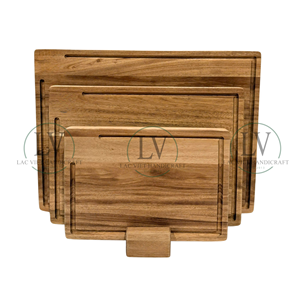 Planche à découper en bois d'acacia rustique, lot de 3 planches à découper avec base antidérapante pour la cuisine, la cuisson, la décoration intérieure, en provenance du Vietnam - Product Image 2