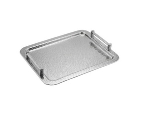 Plateau de service rectangulaire en métal avec texture martelée, finition polie, design moderne, fait main, pour plats et assiettes, idéal pour les fêtes - Product Image 1