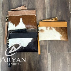 New Personalized Hair On Cowhide Leather Tassel Zipper Purse for Women's Western Real Genuine Leather Clutch With Hand <b>Wristlet</b> - Product Image 1