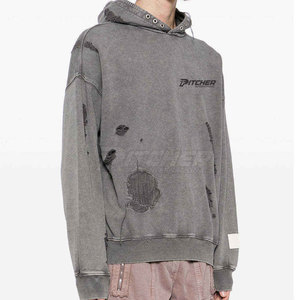 Premium Durable Distressed <b>Hoodie</b> For Men Trendy Streetwear Pullover With Modern Design - Product Image 2