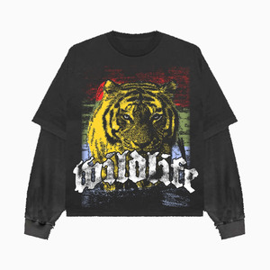 T-shirt homme en coton premium double couche, imprimé graphique tigre noir, impression sérigraphique en relief, logo personnalisé, double couche, élégant - Product Image 1