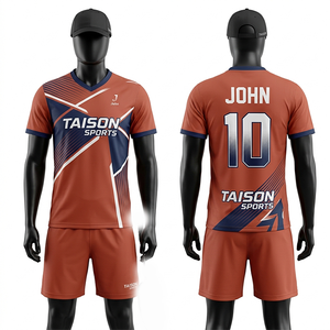 Camiseta de bádminton para hombre de poliéster interlock premium de 180 GSM, color naranja óxido, azul marino, con panel diagonal y logotipo personalizado por sublimación. - Product Image 1