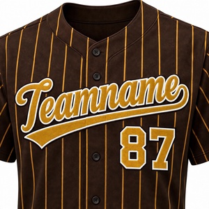 Camiseta de Béisbol Personalizada con Rayas Doradas Marrones, Nombre del Equipo y Número Cosidos, Sublimada de Alta Calidad, Estilo Vintage Hip Hop para Hombre, con Botones - Product Image 3
