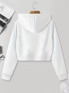 Sweat-shirt court à capuche zippé blanc surdimensionné personnalisé à manches longues pour femme avec imprimé visage clignotant – Tenue décontractée d'automne - Product Image 2