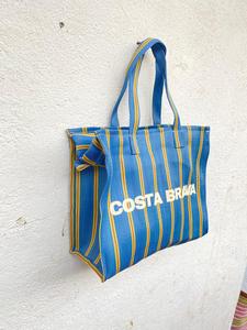 reycled nylon Striped PP Woven Beach <b>Tote</b> Bag Medium Size Top Handle Reusable Shopping Bag - Product Image 1