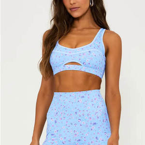 Soutien-gorge de sport OEM à motif floral, séchage rapide, pour femme, respirant, avec découpes, idéal pour le fitness, le yoga, la gym et l'entraînement - Product Image 2
