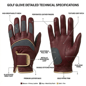 White Cabretta Leather Luxury Golf <b>Glove</b> Stretcher Adjustable Wrist Strap Hand <b>Grips</b> Breathable for Outdoor Performance - Product Image 1