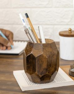 Geometric Wooden Pencil Holder for <b>Desk</b> Table Wood Pen Cup Stand for <b>Office</b> Cute Desktop Organizer for Makeup Brushes <b>Rustic</b> - Product Image 4
