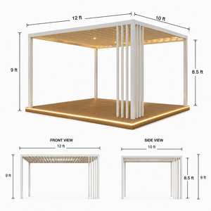Pergola extérieure avec éclairage LED, toit à lattes en bois et structure métallique durable pour jardin, patio, cour, terrasse, piscine - Product Image 4