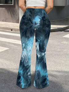 High Waist Flare <b>Pants</b> Women Tie Dye Floral Print Satin Full Length Bohemian <b>Summer</b> Loose Fit Elastic Waist <b>Pants</b> women fashion - Product Image 4