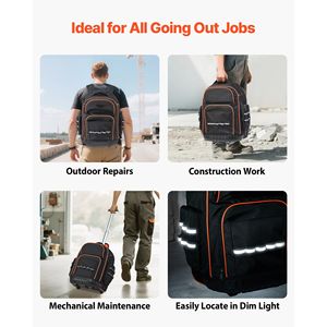 110 Lbs Load Capacity 45 Pockets <b>Rolling</b> <b>Tool</b> Backpack Adjustable Telescoping Handle PU Heavy Duty Roller <b>Tool</b> <b>Bag</b> Zipper - Product Image 2