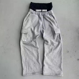 Baggy Fit Sweatpants Heavyweight Double Waist Trousers Wide <b>Leg</b> Men's Cotton French Terry Men's Trousers distressed - Product Image 6