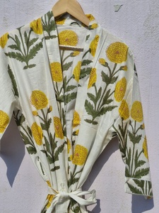 Robe kimono en coton à imprimé floral pour femme, tenue de plage légère, peignoir décontracté, robe portefeuille - Product Image 3