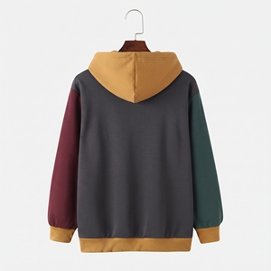 Sweat à capuche multicolore pour homme avec empiècements géométriques contrastants, cordon de serrage réglable et poche kangourou - Product Image 2