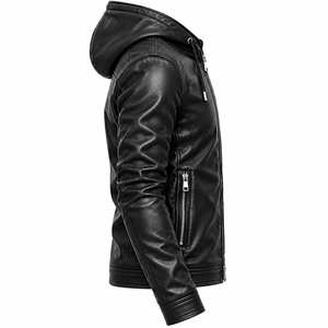 Veste en cuir véritable noire pour homme AIFRAN SPORTS, fermeture éclair, coupe-vent décontractée, veste de motard, hiver - Product Image 4