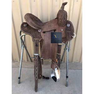 Brown Roughout Leather Western Barrel Racing Horse Saddle Floral <b>Hand</b> Tooling Crystal Conchos Hard Seat Tack Set 10" 18" - Product Image 1
