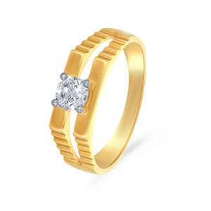 Sparkling Bond <b>Men</b> Solitaire <b>Ring</b> Premium Round Cut Lab Grown Diamond Solitaire <b>Ring</b> with Contemporary Split Band Yellow Gold - Product Image 1