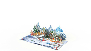 Tarjeta de Felicitación Navideña 3D Pop-Up con Escena de Pueblo Nevado, Tarjeta Rectangular de Papel para las Fiestas, Impresión Digital, Laminado Brillante - Product Image 6